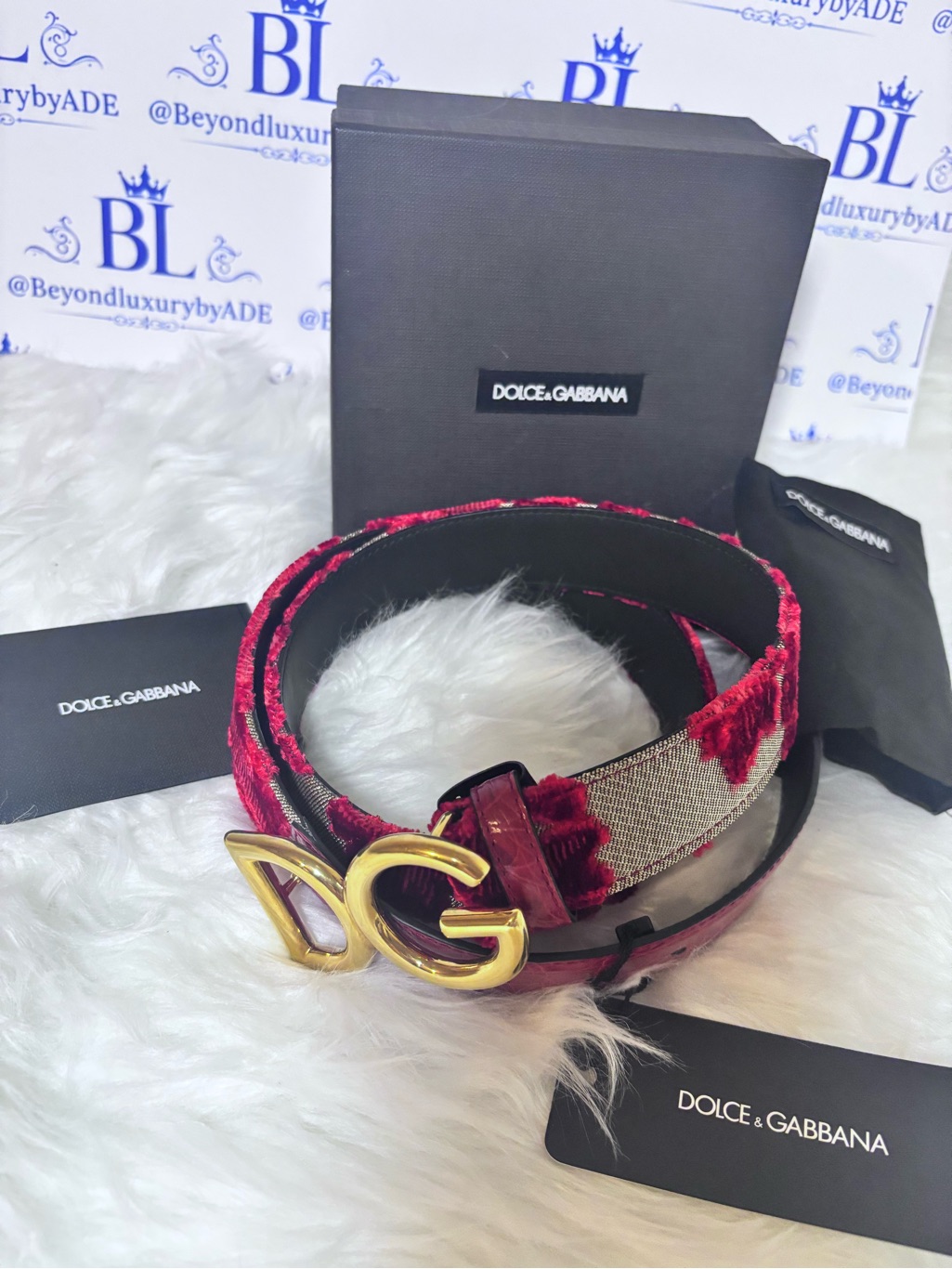 Dolce & Gabbana Red Velvet Dg Logo Belt